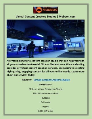 Virtual Content Creators Studios | Mobeon.com