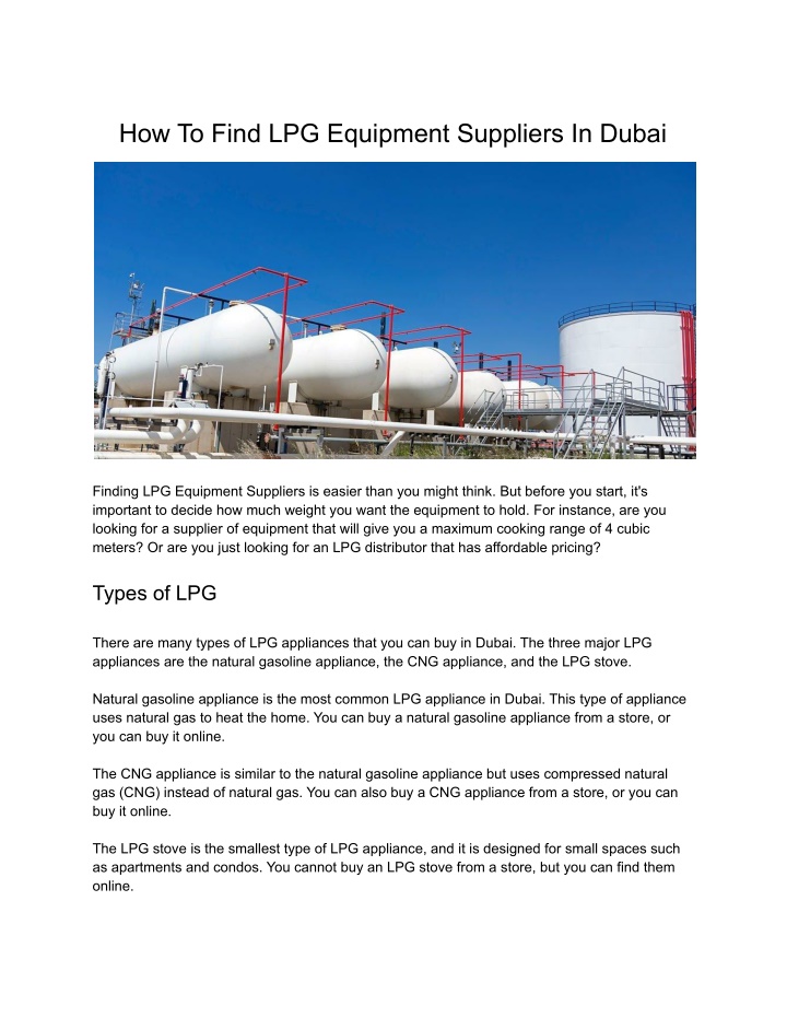 how to find lpg equipment suppliers in dubai