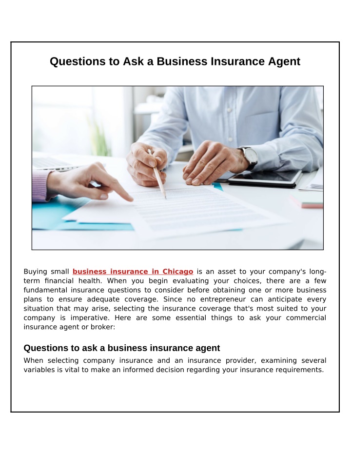 questions to ask a business insurance agent