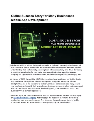 Global Success Story for Many Businesses- Mobile App Development