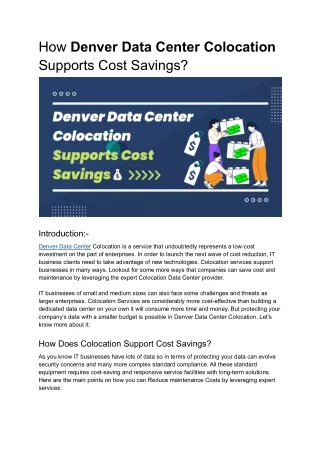 how denver data center colocation supports cost