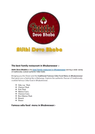 Family  restaurant in Bhubaneswar   - Atithi Devo Bhaba