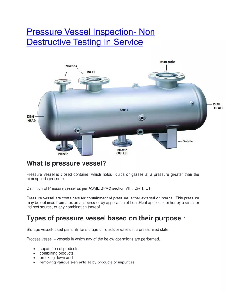 PPT - Pressure Vessel Inspection- Non Destructive Testing In Service ...