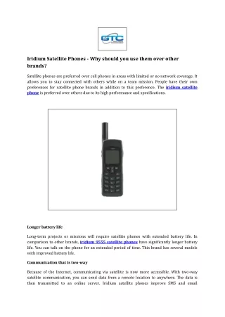 Iridium Satellite Phones - Why should you use them over other brands?