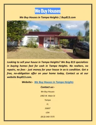 We Buy Houses in Tampa Heights | Buy813.com