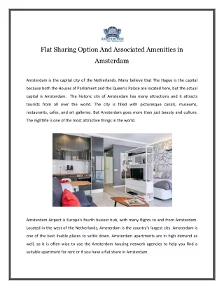 Flat Sharing Option And Associated Amenities in Amsterdam