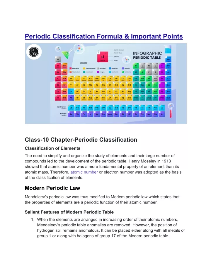 periodic classification formula important points