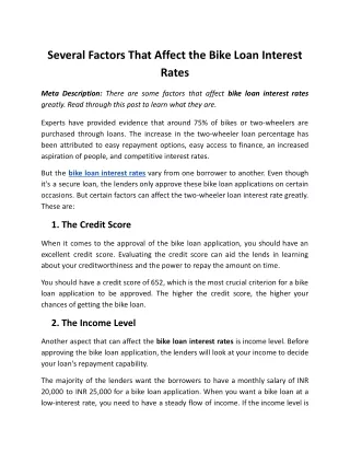 Several Factors That Affect the Bike Loan Interest Rates