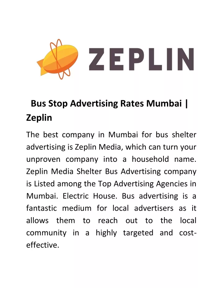bus stop advertising rates mumbai zeplin
