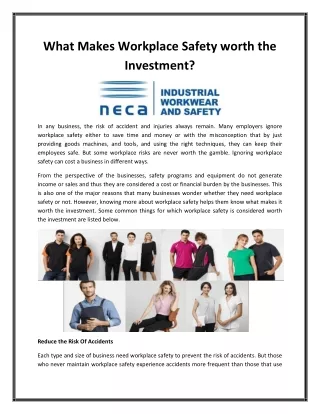 What Makes Workplace Safety worth the Investment