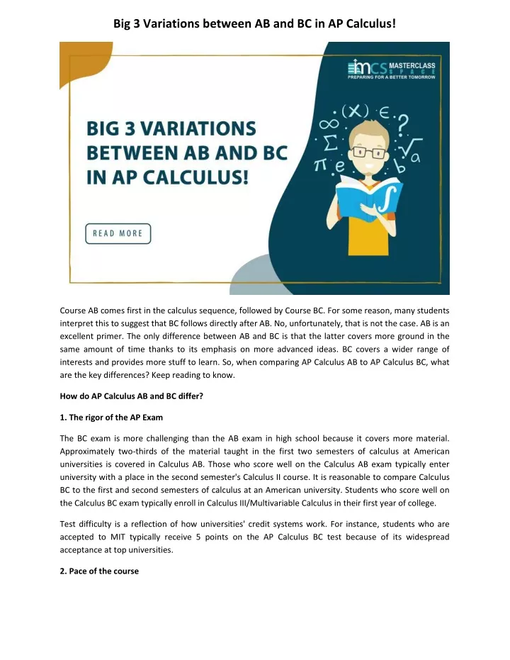 big 3 variations between ab and bc in ap calculus