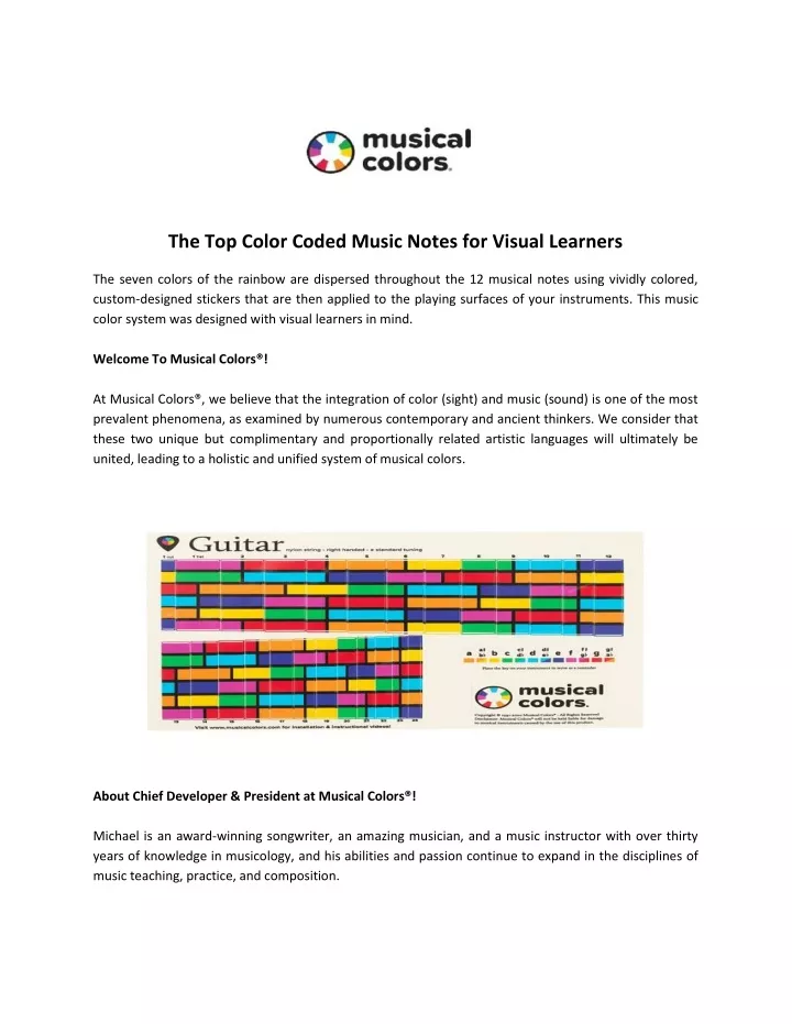 the top color coded music notes for visual