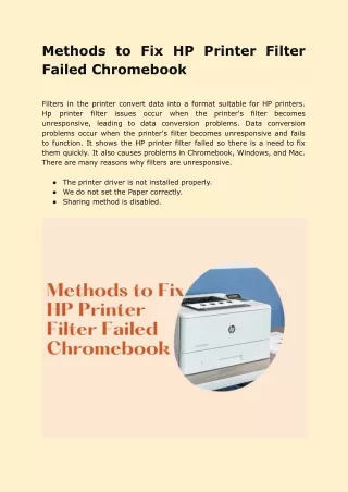 Methods to Fix HP Printer Filter Failed Chromebook