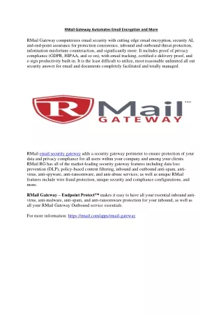 RMail Gateway Automates Email Encryption and More