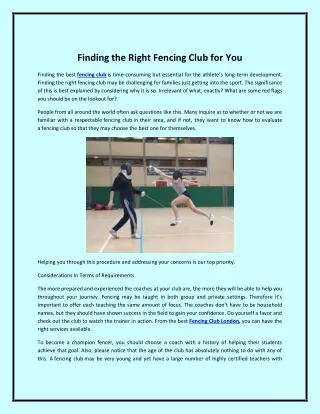 Finding the Right Fencing Club for