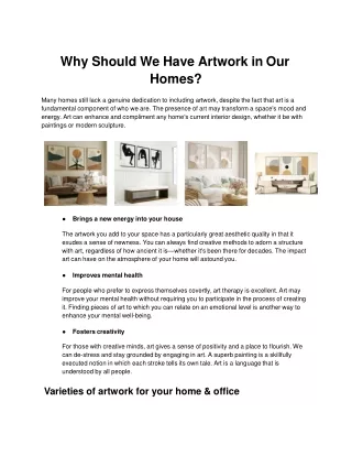 Why Should We Have Artwork in Our Homes