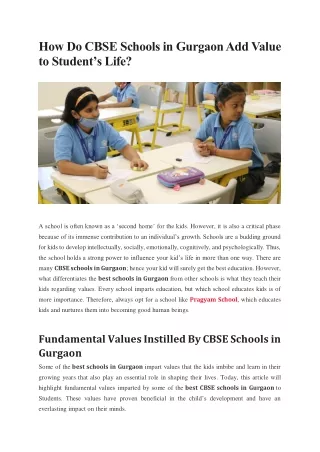How Do CBSE Schools in Gurgaon Add Value to Student’s Life