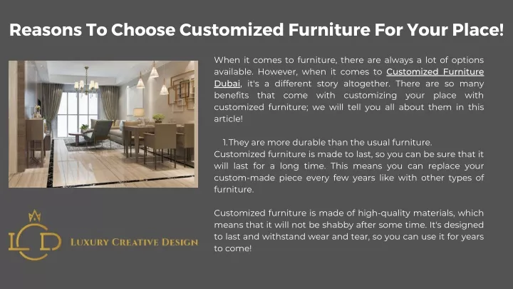 reasons to choose customized furniture for your