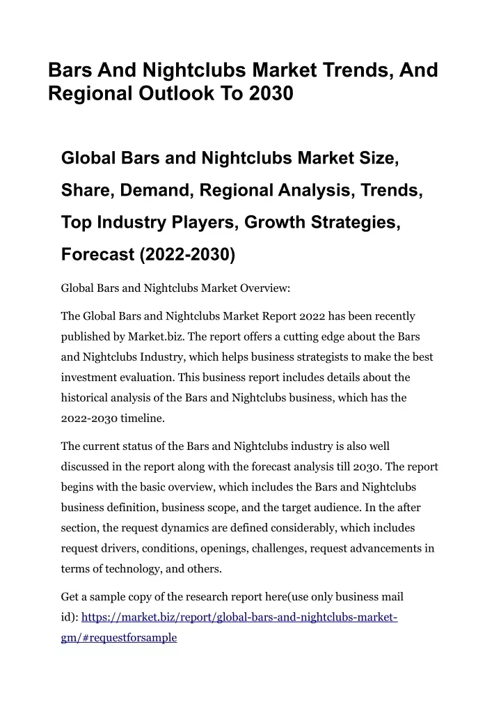 bars and nightclubs market trends and regional