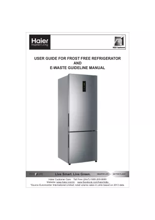User Guide for Frost Free Refrigerator And E-Waste Guideline Manual | Haier Indi
