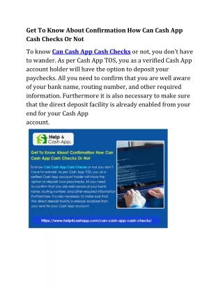Get To Know About Confirmation How Can Cash App Cash Checks Or Not