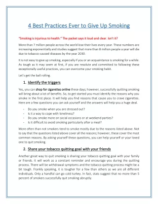 4 Best Practices Ever to Give Up Smoking