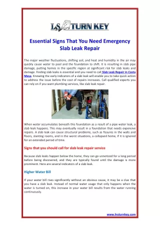 essential signs that you need emergency slab leak
