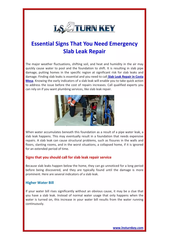 essential signs that you need emergency slab leak