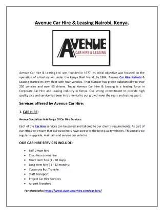 Avenue Car Hire Services Kenya