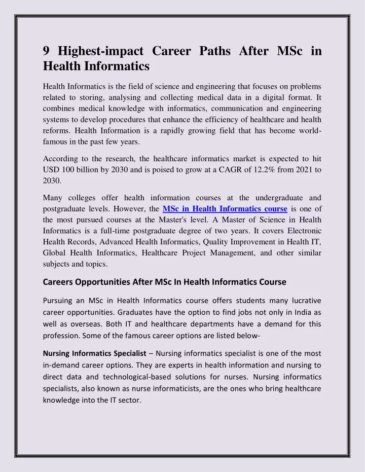 9 highest impact career paths after msc in health