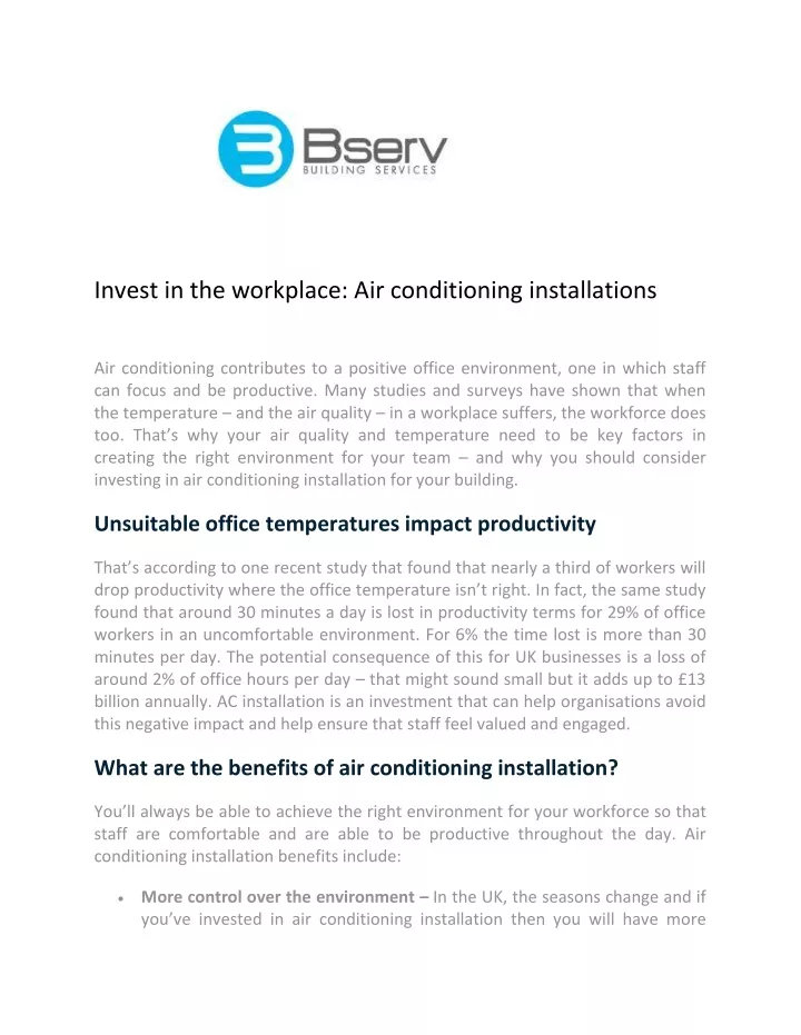 invest in the workplace air conditioning