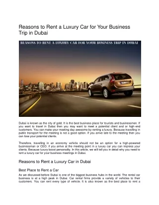 Reasons to Rent a Luxury Car for Your Business Trip in Dubai