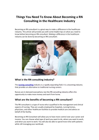 Things You Need To Know About Becoming a RN Consulting in the Healthcare Industry