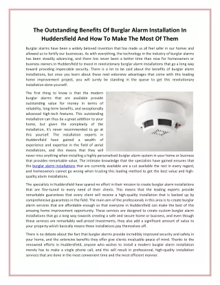 The Outstanding Benefits Of Burglar Alarm Installation In Huddersfield And How To Make The Most Of Them