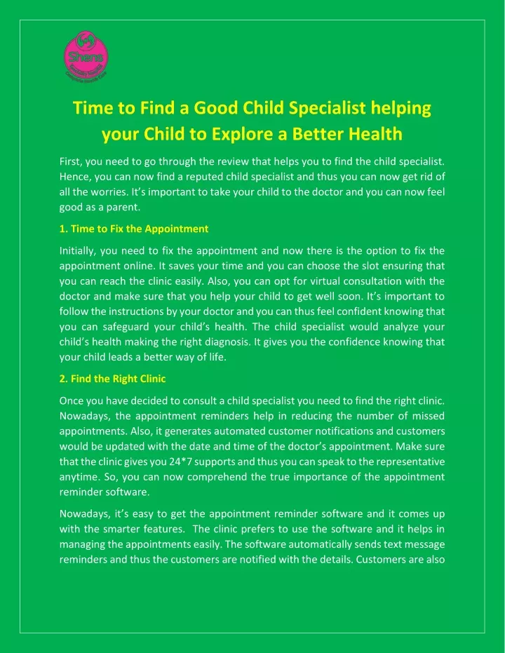 time to find a good child specialist helping your