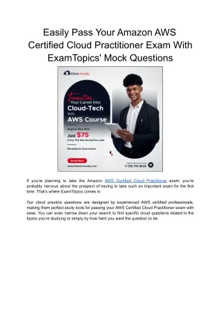 Easily Pass Your Amazon AWS Certified Cloud Practitioner Exam With ExamTopics' Mock Questions
