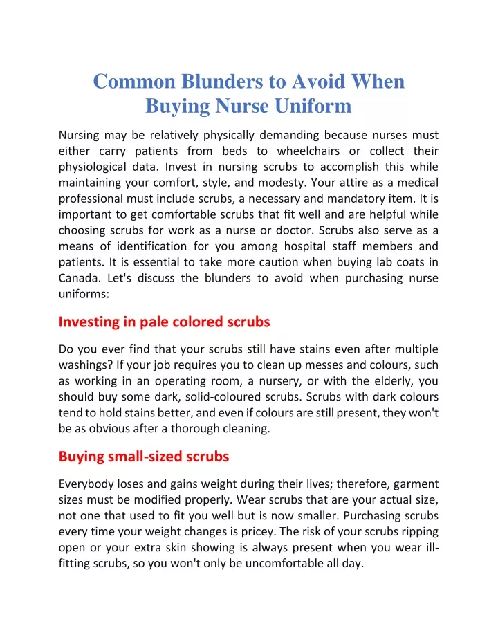 common blunders to avoid when buying nurse uniform