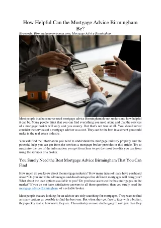 How Helpful Can the Mortgage Advice Birmingham Be