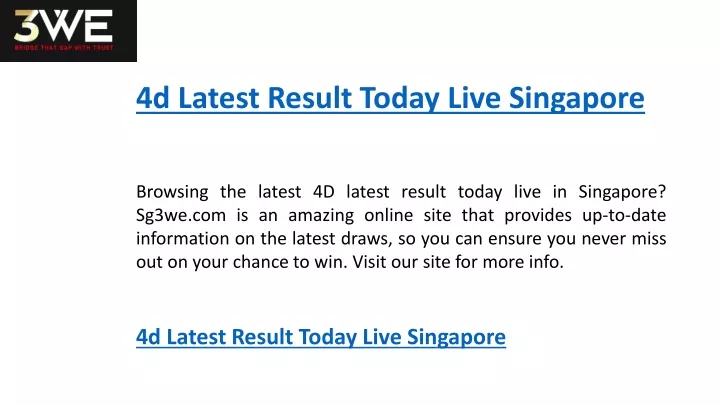 4d latest result today live singapore