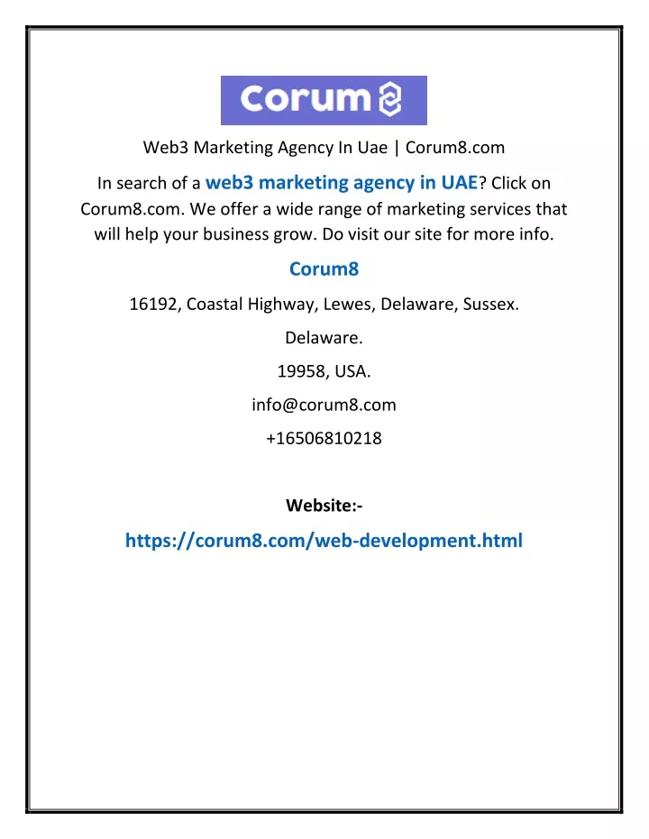 web3 marketing agency in uae corum8 com