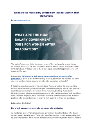 What are the high salary government jobs for women after graduation