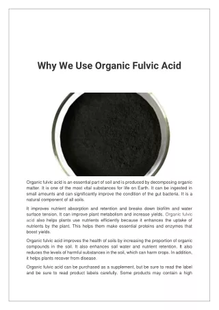 why we use organic fulvic acid