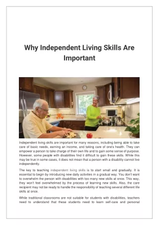 why independent living skills are important
