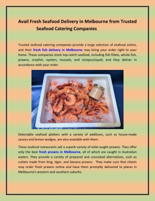 Avail Fresh Seafood Delivery in Melbourne from Trusted Seafood Catering Companies