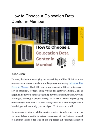how to choose a colocation data center in mumbai