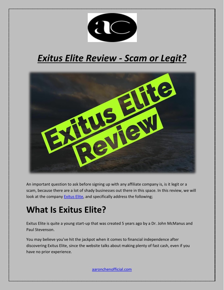 exitus elite review scam or legit