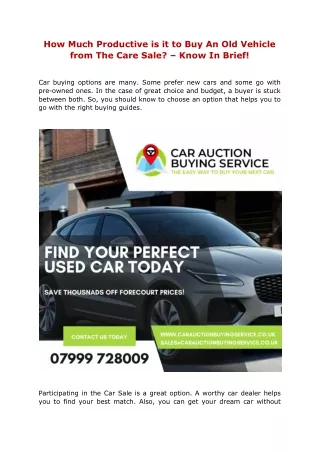 How Much Productive is it to Buy An Old Vehicle from The Care Sale – Know In Brief!