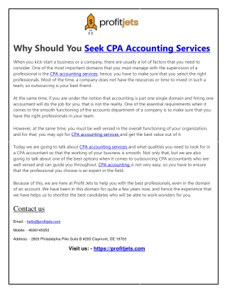Profitjets Seek CPA Accounting Services