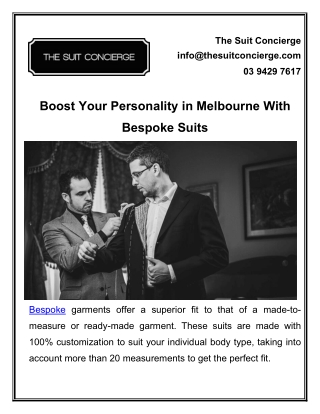 Boost Your Personality in Melbourne With Bespoke Suits