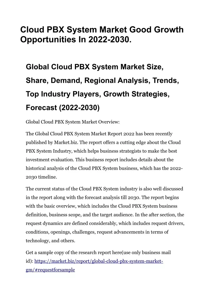cloud pbx system market good growth opportunities